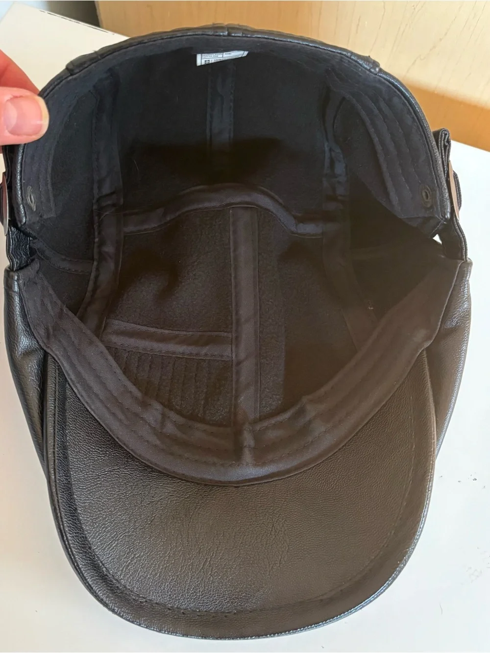 Black Leather Patch Detail Flat Cap